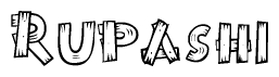 The clipart image shows the name Rupashi stylized to look like it is constructed out of separate wooden planks or boards, with each letter having wood grain and plank-like details.