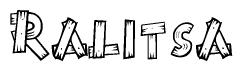 The clipart image shows the name Ralitsa stylized to look like it is constructed out of separate wooden planks or boards, with each letter having wood grain and plank-like details.