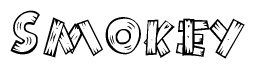 The clipart image shows the name Smokey stylized to look like it is constructed out of separate wooden planks or boards, with each letter having wood grain and plank-like details.