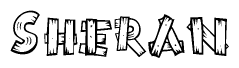 The image contains the name Sheran written in a decorative, stylized font with a hand-drawn appearance. The lines are made up of what appears to be planks of wood, which are nailed together