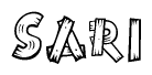 The clipart image shows the name Sari stylized to look like it is constructed out of separate wooden planks or boards, with each letter having wood grain and plank-like details.