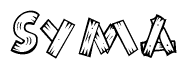 The image contains the name Syma written in a decorative, stylized font with a hand-drawn appearance. The lines are made up of what appears to be planks of wood, which are nailed together