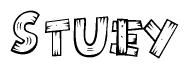 The clipart image shows the name Stuey stylized to look like it is constructed out of separate wooden planks or boards, with each letter having wood grain and plank-like details.