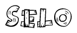 The image contains the name Selo written in a decorative, stylized font with a hand-drawn appearance. The lines are made up of what appears to be planks of wood, which are nailed together