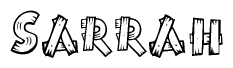 The clipart image shows the name Sarrah stylized to look as if it has been constructed out of wooden planks or logs. Each letter is designed to resemble pieces of wood.