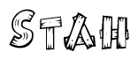 The image contains the name Stah written in a decorative, stylized font with a hand-drawn appearance. The lines are made up of what appears to be planks of wood, which are nailed together