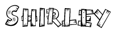 The clipart image shows the name Shirley stylized to look like it is constructed out of separate wooden planks or boards, with each letter having wood grain and plank-like details.
