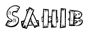 The clipart image shows the name Sahib stylized to look as if it has been constructed out of wooden planks or logs. Each letter is designed to resemble pieces of wood.