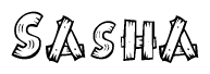 The clipart image shows the name Sasha stylized to look like it is constructed out of separate wooden planks or boards, with each letter having wood grain and plank-like details.