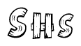 The image contains the name Shs written in a decorative, stylized font with a hand-drawn appearance. The lines are made up of what appears to be planks of wood, which are nailed together