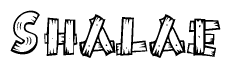 The clipart image shows the name Shalae stylized to look as if it has been constructed out of wooden planks or logs. Each letter is designed to resemble pieces of wood.