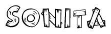The clipart image shows the name Sonita stylized to look as if it has been constructed out of wooden planks or logs. Each letter is designed to resemble pieces of wood.