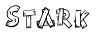 The clipart image shows the name Stark stylized to look like it is constructed out of separate wooden planks or boards, with each letter having wood grain and plank-like details.