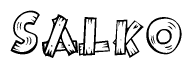 The clipart image shows the name Salko stylized to look as if it has been constructed out of wooden planks or logs. Each letter is designed to resemble pieces of wood.