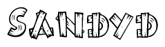The image contains the name Sandyd written in a decorative, stylized font with a hand-drawn appearance. The lines are made up of what appears to be planks of wood, which are nailed together