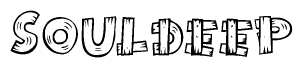 The image contains the name Souldeep written in a decorative, stylized font with a hand-drawn appearance. The lines are made up of what appears to be planks of wood, which are nailed together