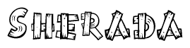 The clipart image shows the name Sherada stylized to look like it is constructed out of separate wooden planks or boards, with each letter having wood grain and plank-like details.