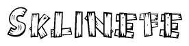 The image contains the name Sklinefe written in a decorative, stylized font with a hand-drawn appearance. The lines are made up of what appears to be planks of wood, which are nailed together