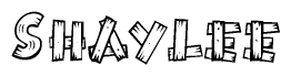 The clipart image shows the name Shaylee stylized to look like it is constructed out of separate wooden planks or boards, with each letter having wood grain and plank-like details.