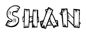 The clipart image shows the name Shan stylized to look as if it has been constructed out of wooden planks or logs. Each letter is designed to resemble pieces of wood.