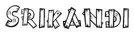 The image contains the name Srikandi written in a decorative, stylized font with a hand-drawn appearance. The lines are made up of what appears to be planks of wood, which are nailed together