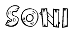 The clipart image shows the name Soni stylized to look like it is constructed out of separate wooden planks or boards, with each letter having wood grain and plank-like details.