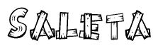The image contains the name Saleta written in a decorative, stylized font with a hand-drawn appearance. The lines are made up of what appears to be planks of wood, which are nailed together