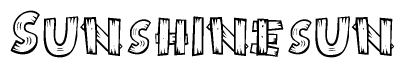 The image contains the name Sunshinesun written in a decorative, stylized font with a hand-drawn appearance. The lines are made up of what appears to be planks of wood, which are nailed together