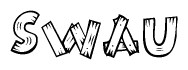 The clipart image shows the name Swau stylized to look like it is constructed out of separate wooden planks or boards, with each letter having wood grain and plank-like details.