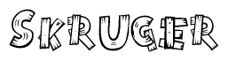 The clipart image shows the name Skruger stylized to look as if it has been constructed out of wooden planks or logs. Each letter is designed to resemble pieces of wood.