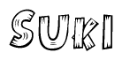 The clipart image shows the name Suki stylized to look as if it has been constructed out of wooden planks or logs. Each letter is designed to resemble pieces of wood.