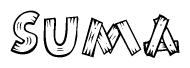 The clipart image shows the name Suma stylized to look like it is constructed out of separate wooden planks or boards, with each letter having wood grain and plank-like details.
