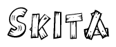 The image contains the name Skita written in a decorative, stylized font with a hand-drawn appearance. The lines are made up of what appears to be planks of wood, which are nailed together