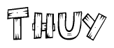 The clipart image shows the name Thuy stylized to look like it is constructed out of separate wooden planks or boards, with each letter having wood grain and plank-like details.
