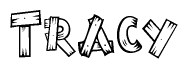 The image contains the name Tracy written in a decorative, stylized font with a hand-drawn appearance. The lines are made up of what appears to be planks of wood, which are nailed together