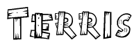 The clipart image shows the name Terris stylized to look as if it has been constructed out of wooden planks or logs. Each letter is designed to resemble pieces of wood.