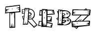 The image contains the name Trebz written in a decorative, stylized font with a hand-drawn appearance. The lines are made up of what appears to be planks of wood, which are nailed together