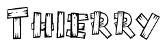 The image contains the name Thierry written in a decorative, stylized font with a hand-drawn appearance. The lines are made up of what appears to be planks of wood, which are nailed together