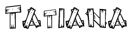 The image contains the name Tatiana written in a decorative, stylized font with a hand-drawn appearance. The lines are made up of what appears to be planks of wood, which are nailed together