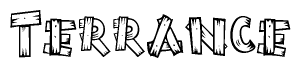 The image contains the name Terrance written in a decorative, stylized font with a hand-drawn appearance. The lines are made up of what appears to be planks of wood, which are nailed together
