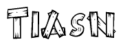 The image contains the name Tiasn written in a decorative, stylized font with a hand-drawn appearance. The lines are made up of what appears to be planks of wood, which are nailed together