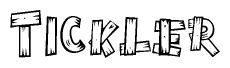 The clipart image shows the name Tickler stylized to look as if it has been constructed out of wooden planks or logs. Each letter is designed to resemble pieces of wood.