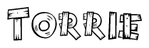 The clipart image shows the name Torrie stylized to look like it is constructed out of separate wooden planks or boards, with each letter having wood grain and plank-like details.