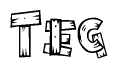 The clipart image shows the name Teg stylized to look as if it has been constructed out of wooden planks or logs. Each letter is designed to resemble pieces of wood.