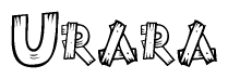 The clipart image shows the name Urara stylized to look as if it has been constructed out of wooden planks or logs. Each letter is designed to resemble pieces of wood.