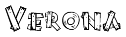 The image contains the name Verona written in a decorative, stylized font with a hand-drawn appearance. The lines are made up of what appears to be planks of wood, which are nailed together