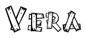 The image contains the name Vera written in a decorative, stylized font with a hand-drawn appearance. The lines are made up of what appears to be planks of wood, which are nailed together