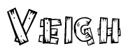 The clipart image shows the name Veigh stylized to look like it is constructed out of separate wooden planks or boards, with each letter having wood grain and plank-like details.