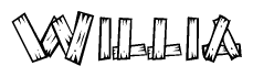 The image contains the name Willia written in a decorative, stylized font with a hand-drawn appearance. The lines are made up of what appears to be planks of wood, which are nailed together