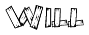 The image contains the name Will written in a decorative, stylized font with a hand-drawn appearance. The lines are made up of what appears to be planks of wood, which are nailed together